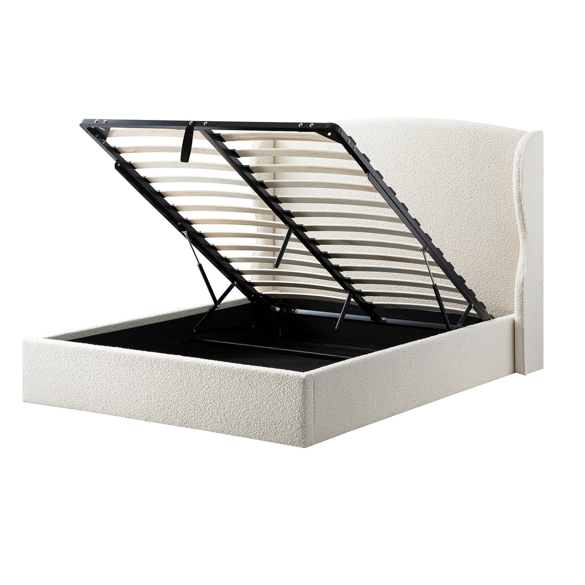 Kimberly Winged Upholstered Storage Bed in Ecru Boucle