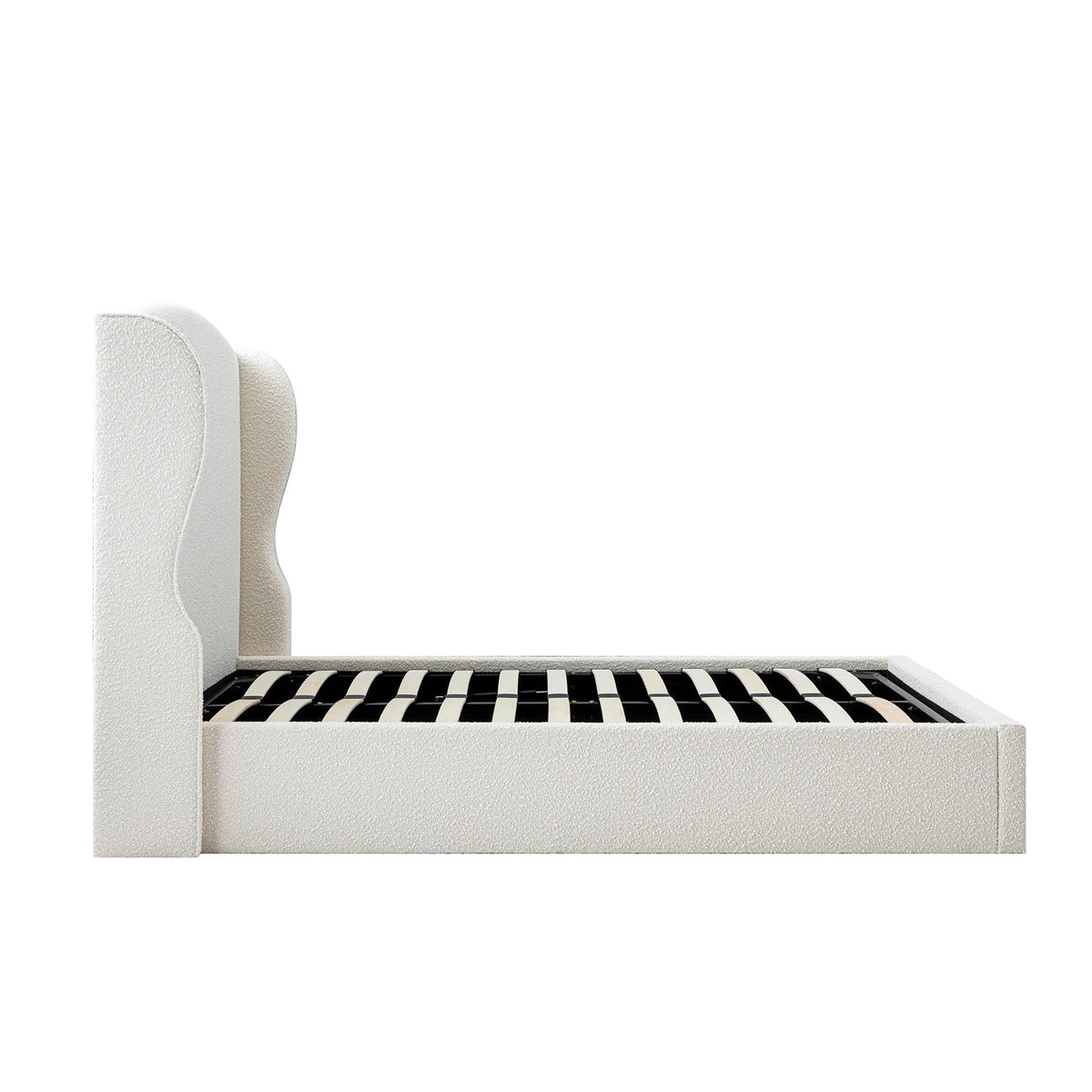 Kimberly Winged Upholstered Storage Bed in Ecru Boucle