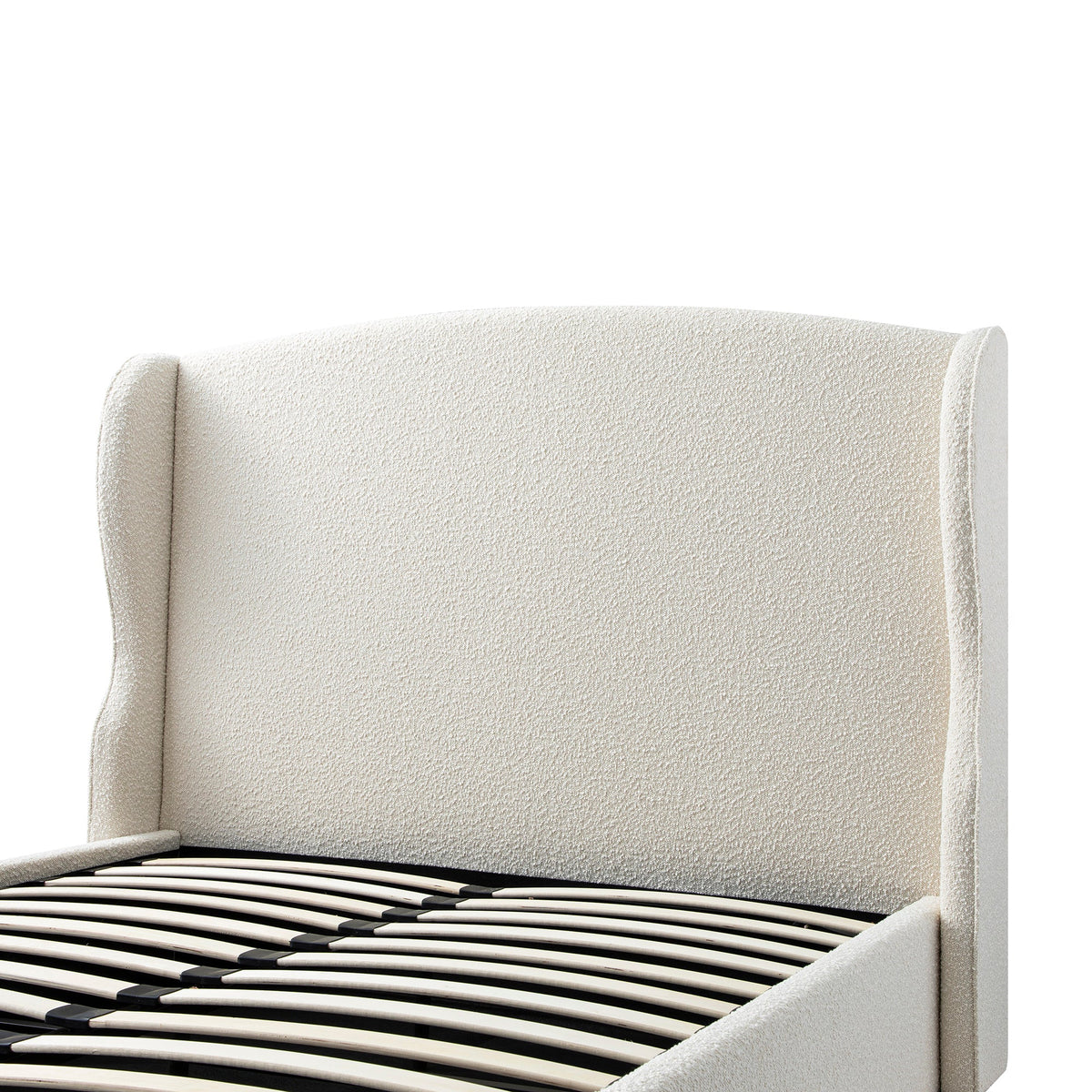 Kimberly Winged Upholstered Storage Bed in Ecru Boucle