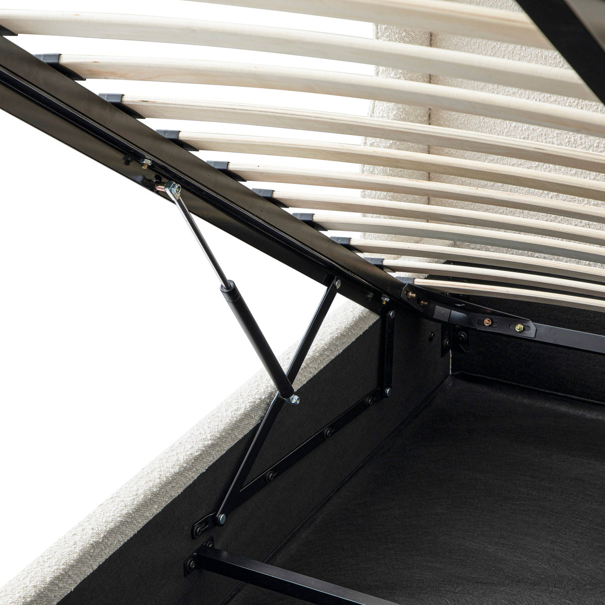 Kimberly Winged Upholstered Storage Bed in Ecru Boucle