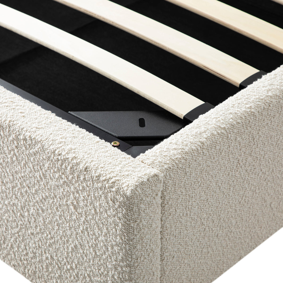 Kimberly Winged Upholstered Storage Bed in Ecru Boucle