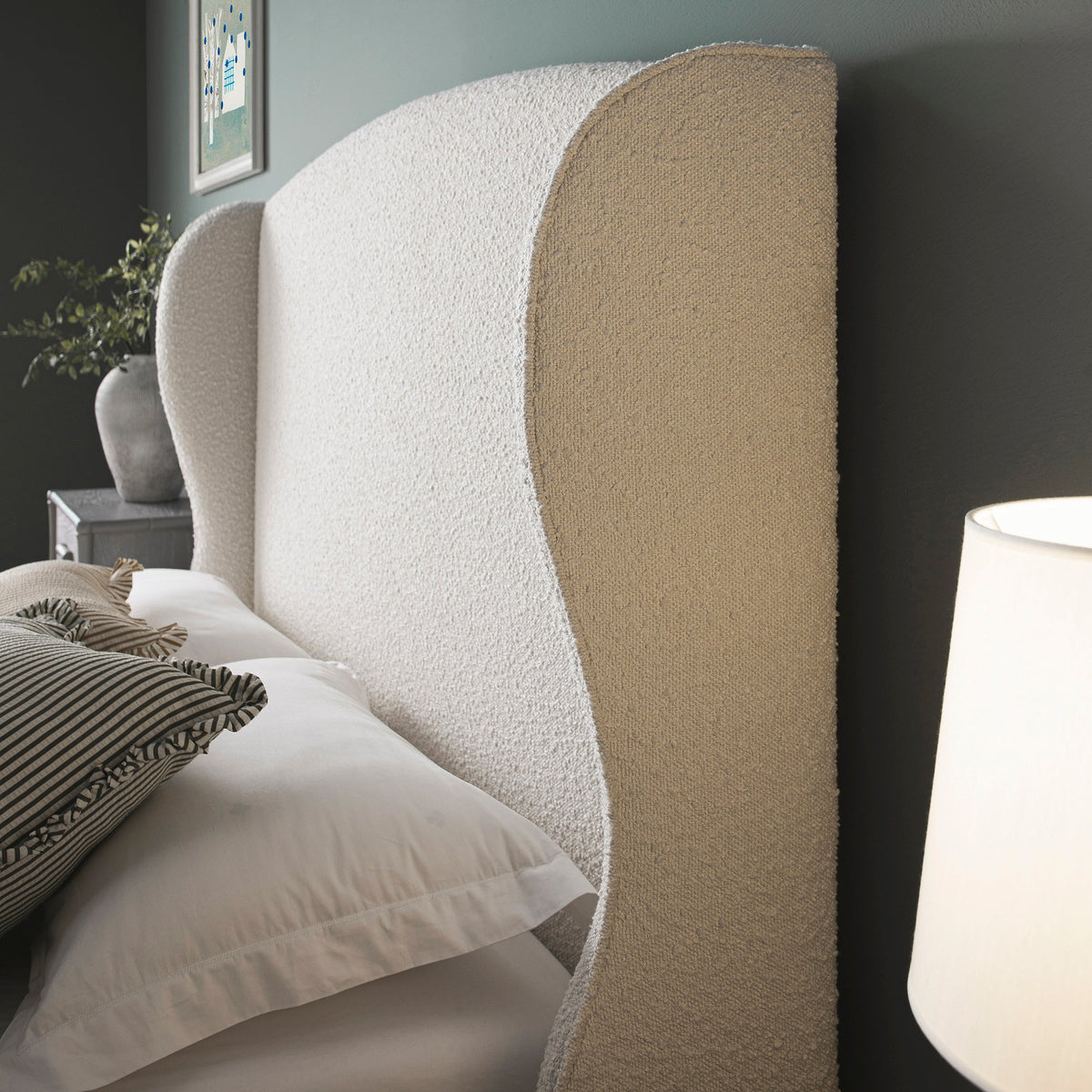 Kimberly Winged Upholstered Storage Bed in Ecru Boucle
