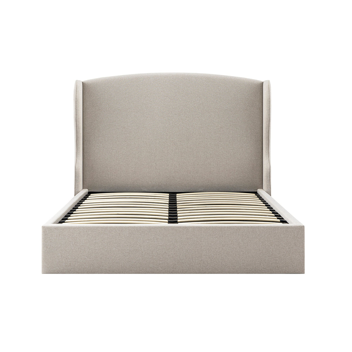 Kimberly Winged Upholstered Storage Bed in Sand Fabric
