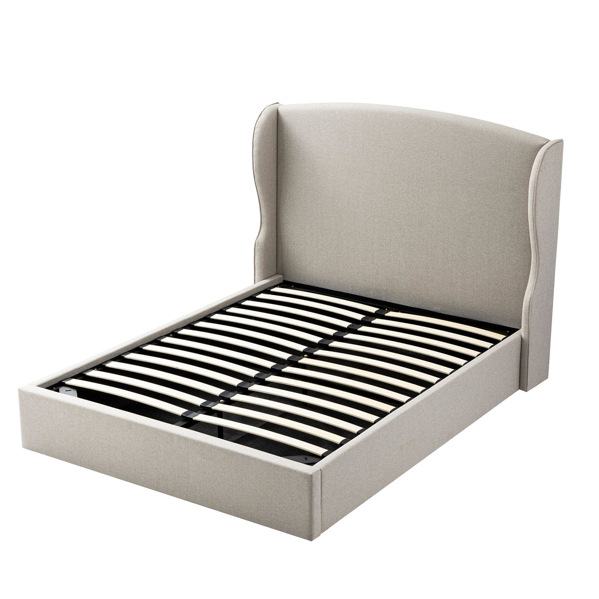 Kimberly Winged Upholstered Storage Bed in Sand Fabric