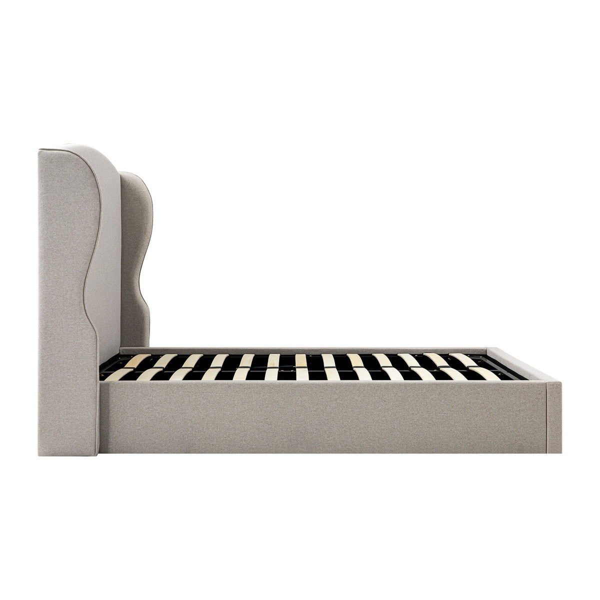 Kimberly Winged Upholstered Storage Bed in Sand Fabric