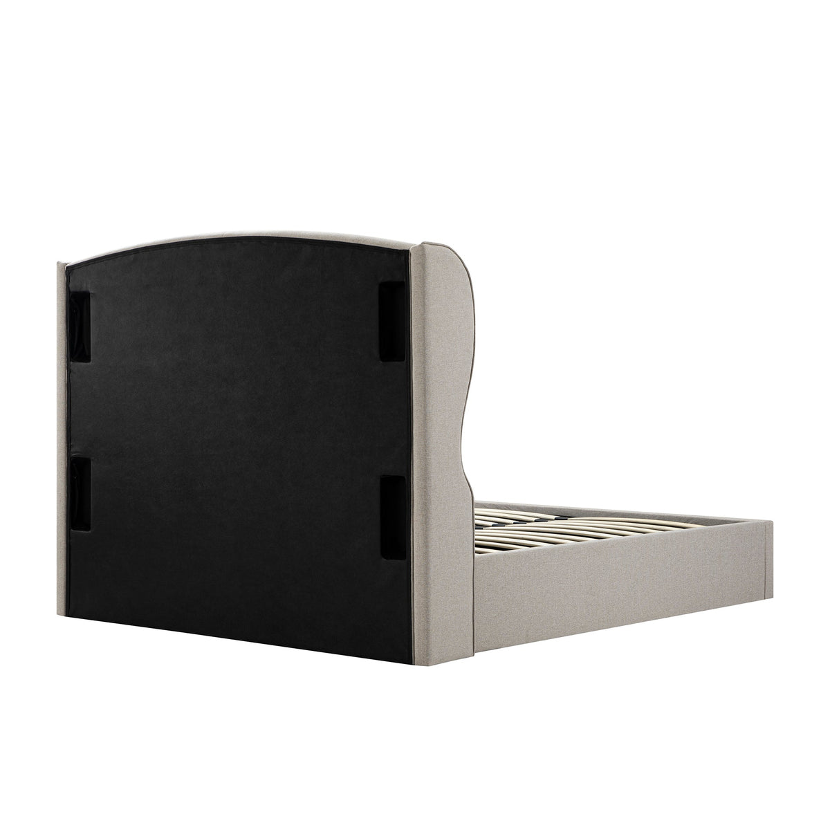 Kimberly Winged Upholstered Storage Bed in Sand Fabric