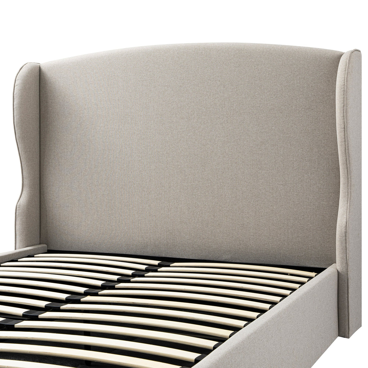 Kimberly Winged Upholstered Storage Bed in Sand Fabric