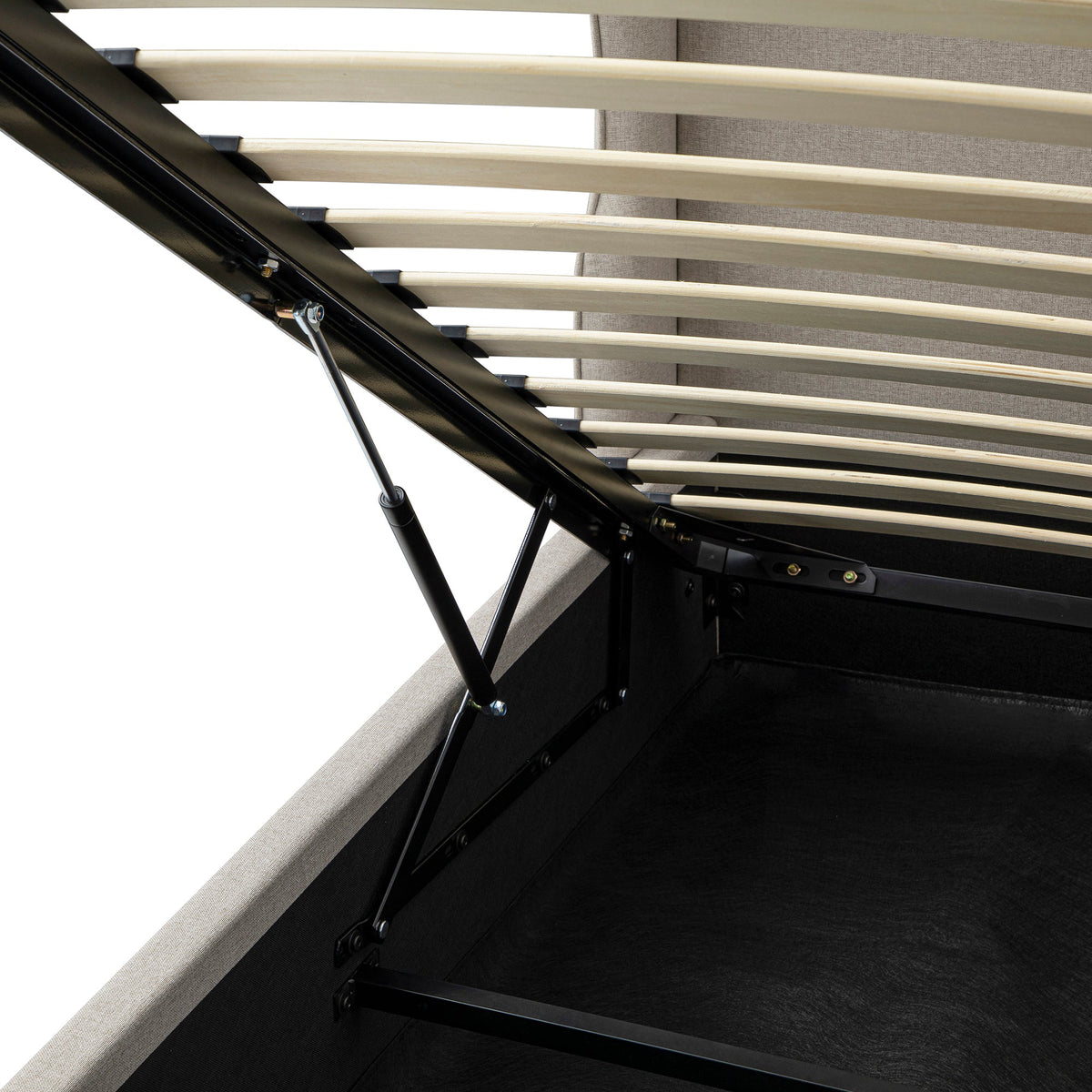 Kimberly Winged Upholstered Storage Bed in Sand Fabric