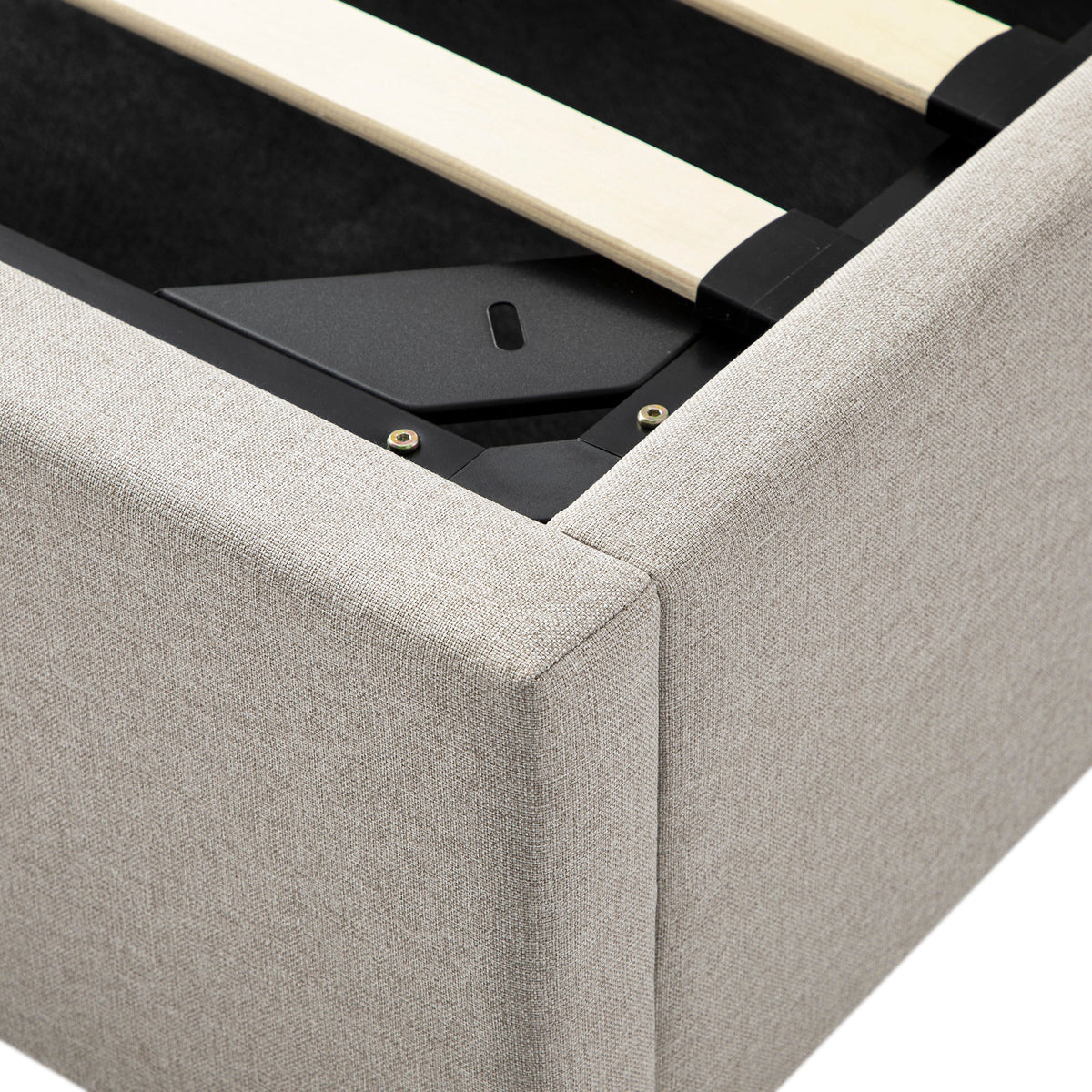 Kimberly Winged Upholstered Storage Bed in Sand Fabric