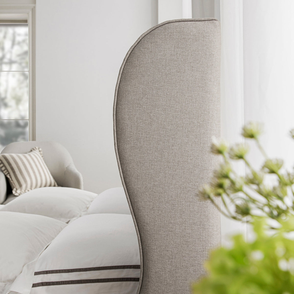 Kimberly Winged Upholstered Storage Bed in Sand Fabric