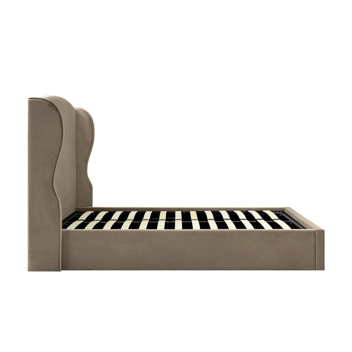 Kimberly Winged Upholstered Storage Bed in Taupe Velvet