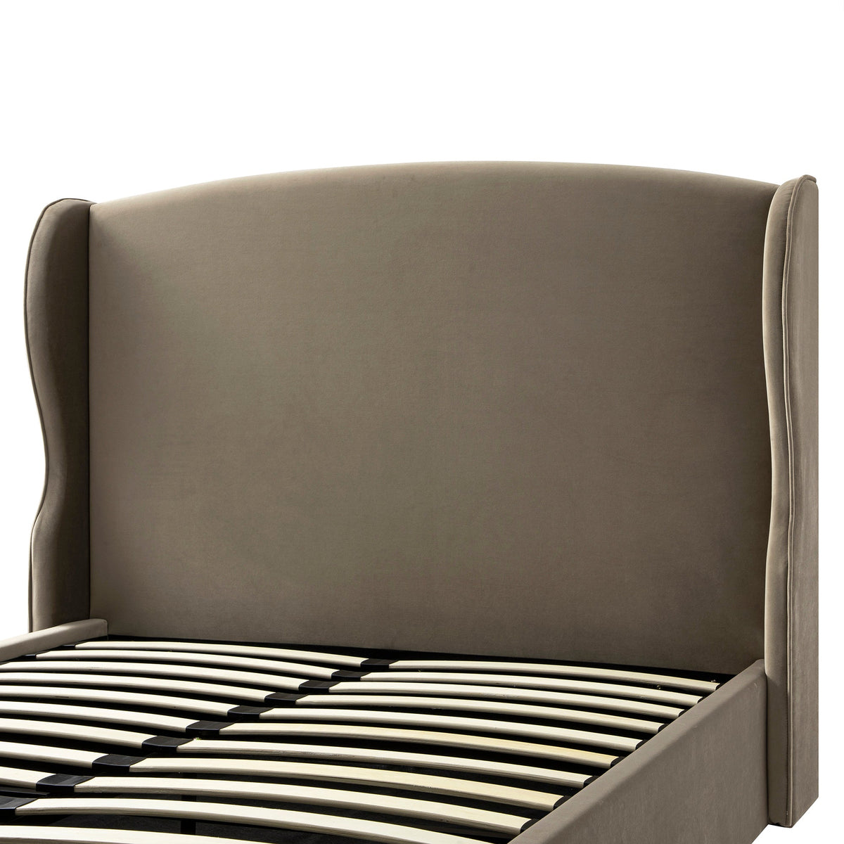 Kimberly Winged Upholstered Storage Bed in Taupe Velvet