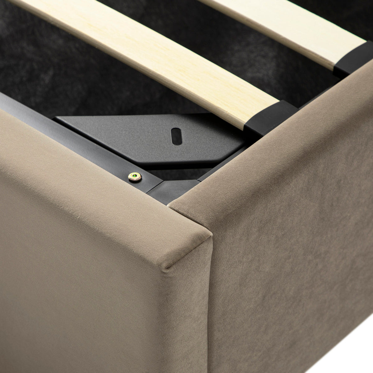 Kimberly Winged Upholstered Storage Bed in Taupe Velvet