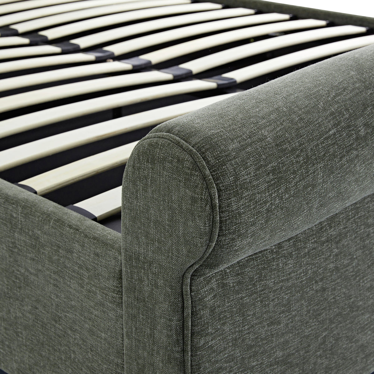 Porchester Ottoman Storage Sleigh Bed in Forest Green Chenille