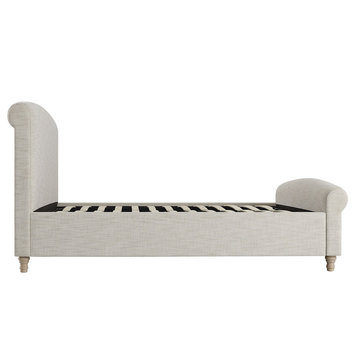 Porchester Ottoman Storage Sleigh Bed in Oatmeal Woven Textured Fabric