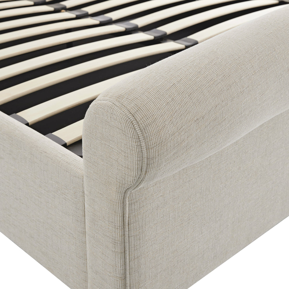 Porchester Ottoman Storage Sleigh Bed in Oatmeal Woven Textured Fabric