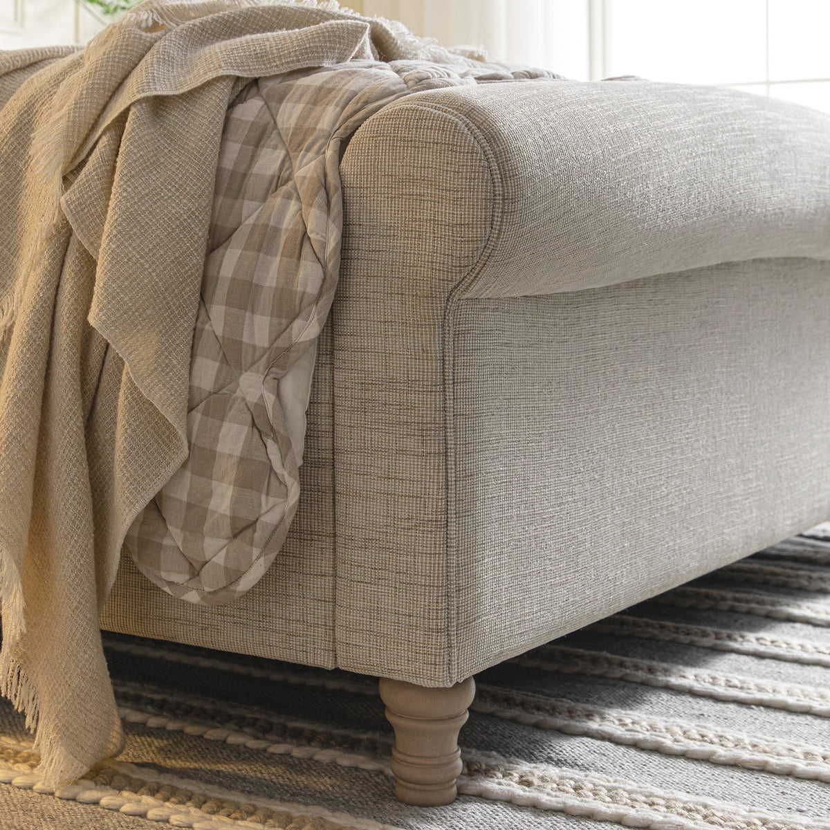 Porchester Ottoman Storage Sleigh Bed in Oatmeal Woven Textured Fabric