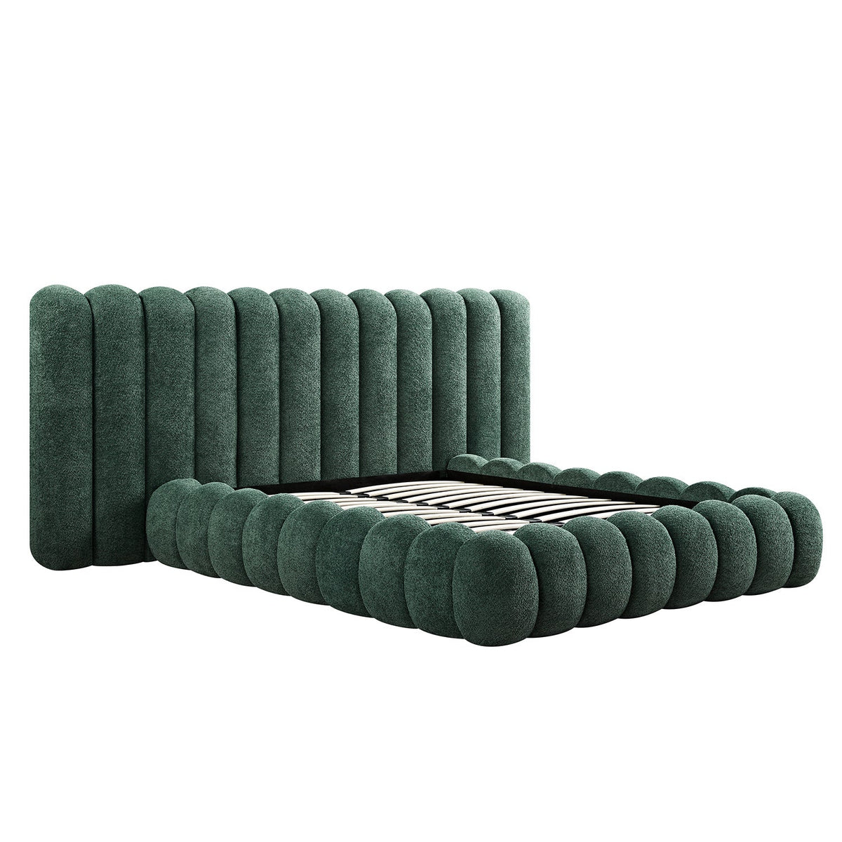 Sebastian Grand Storage Bed in Forest Green Teddy Bouclé