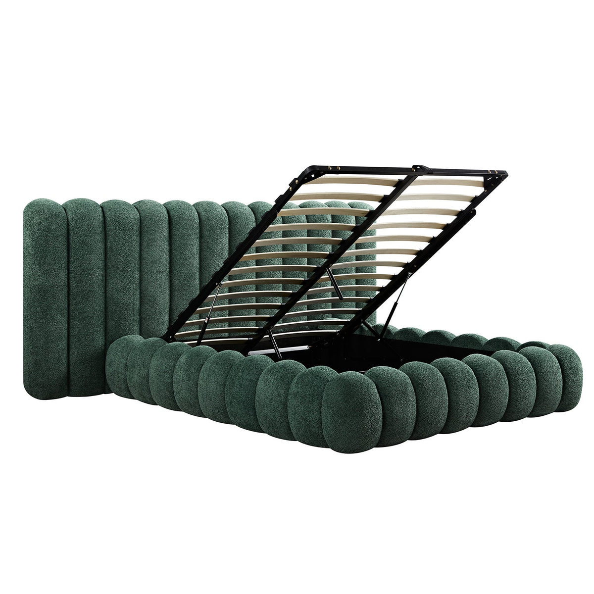 Sebastian Grand Storage Bed in Forest Green Teddy Bouclé