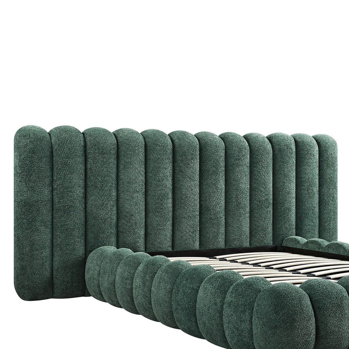Sebastian Grand Storage Bed in Forest Green Teddy Bouclé