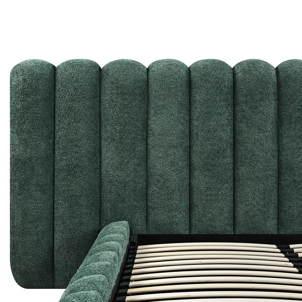 Sebastian Grand Storage Bed in Forest Green Teddy Bouclé