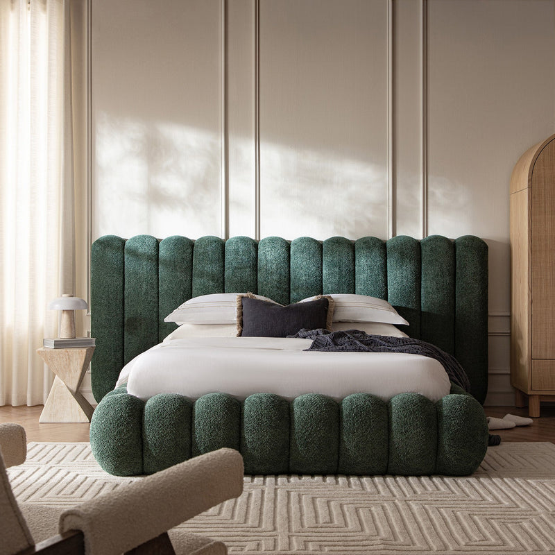 Sebastian Grand Storage Bed in Forest Green Teddy Bouclé