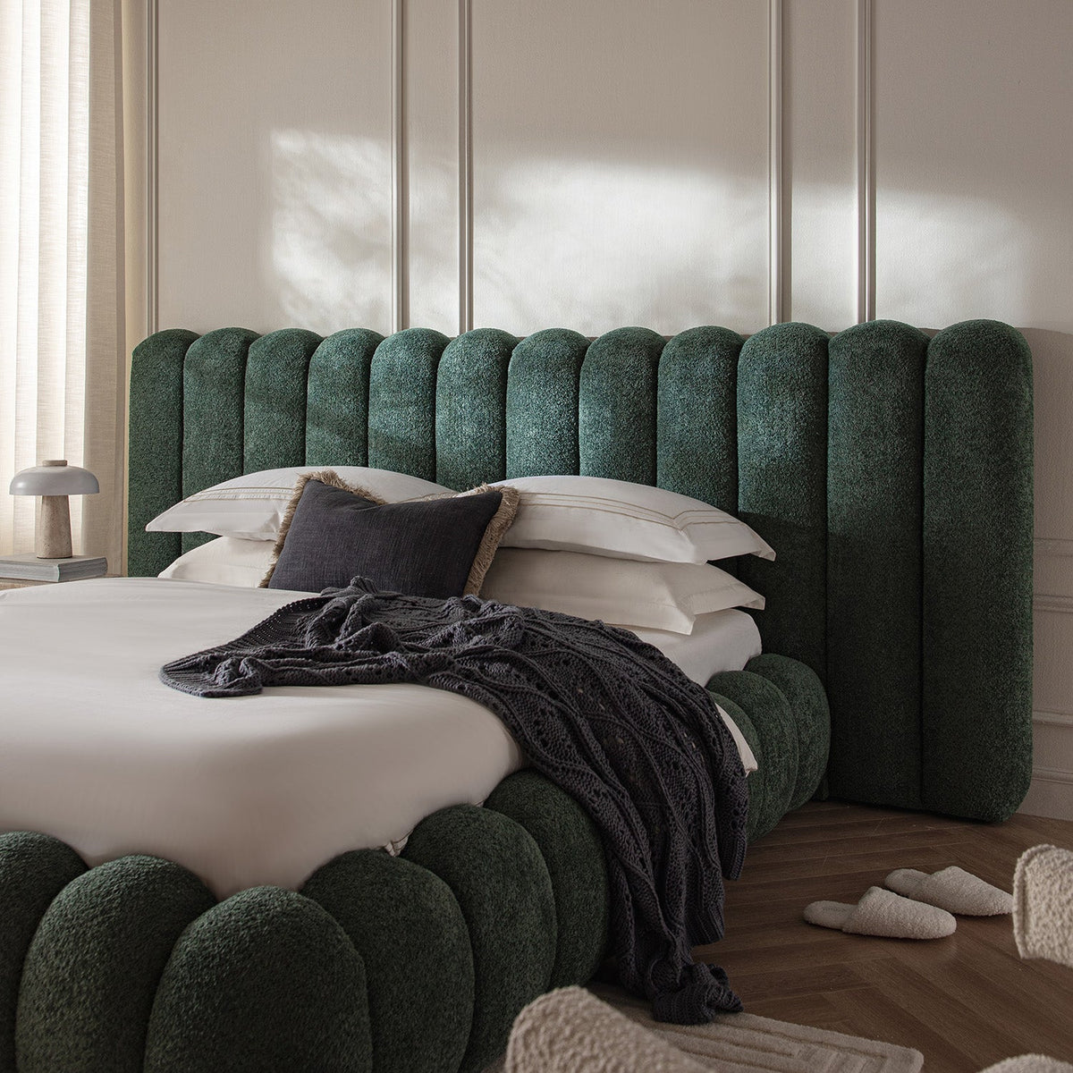 Sebastian Grand Storage Bed in Forest Green Teddy Bouclé
