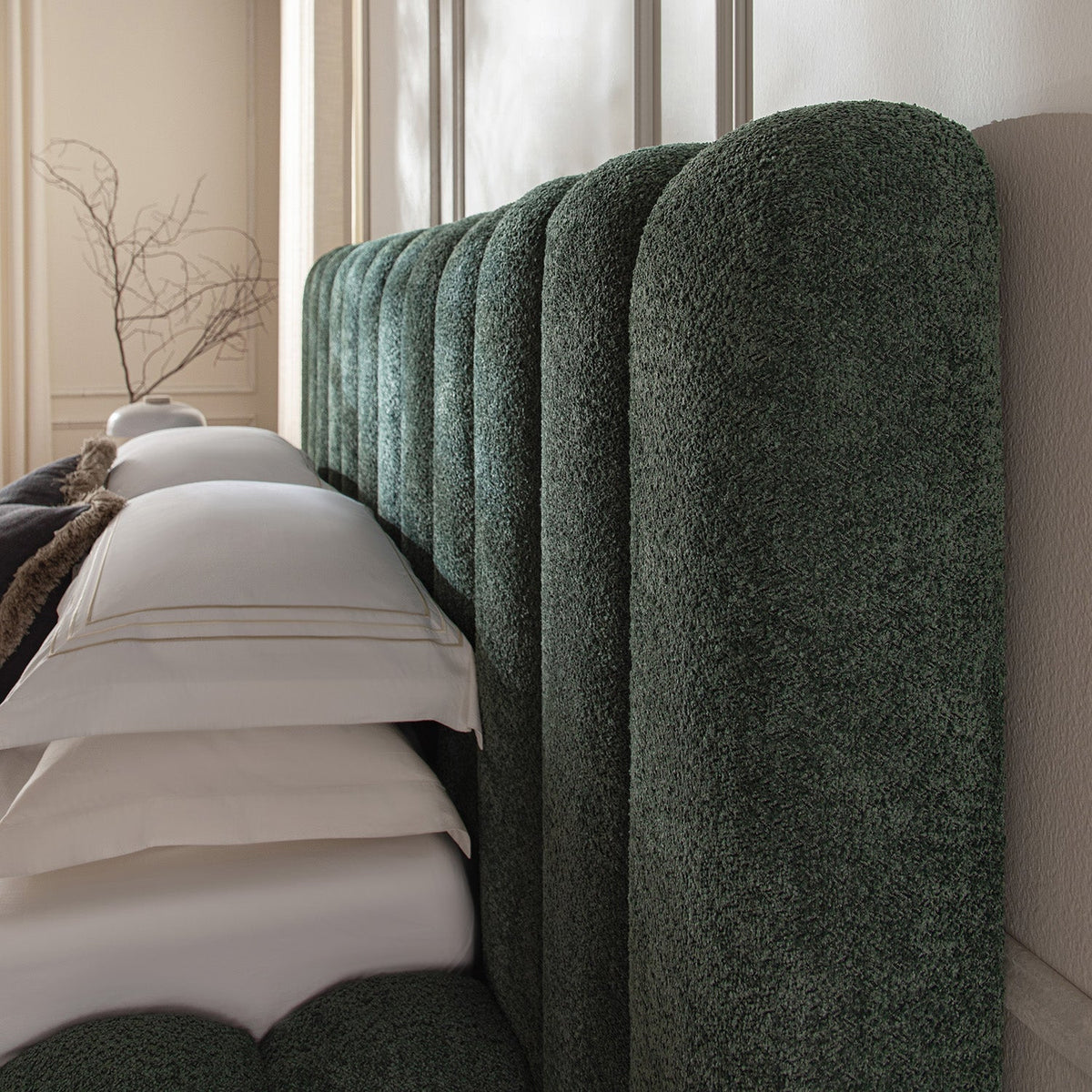 Sebastian Grand Storage Bed in Forest Green Teddy Bouclé