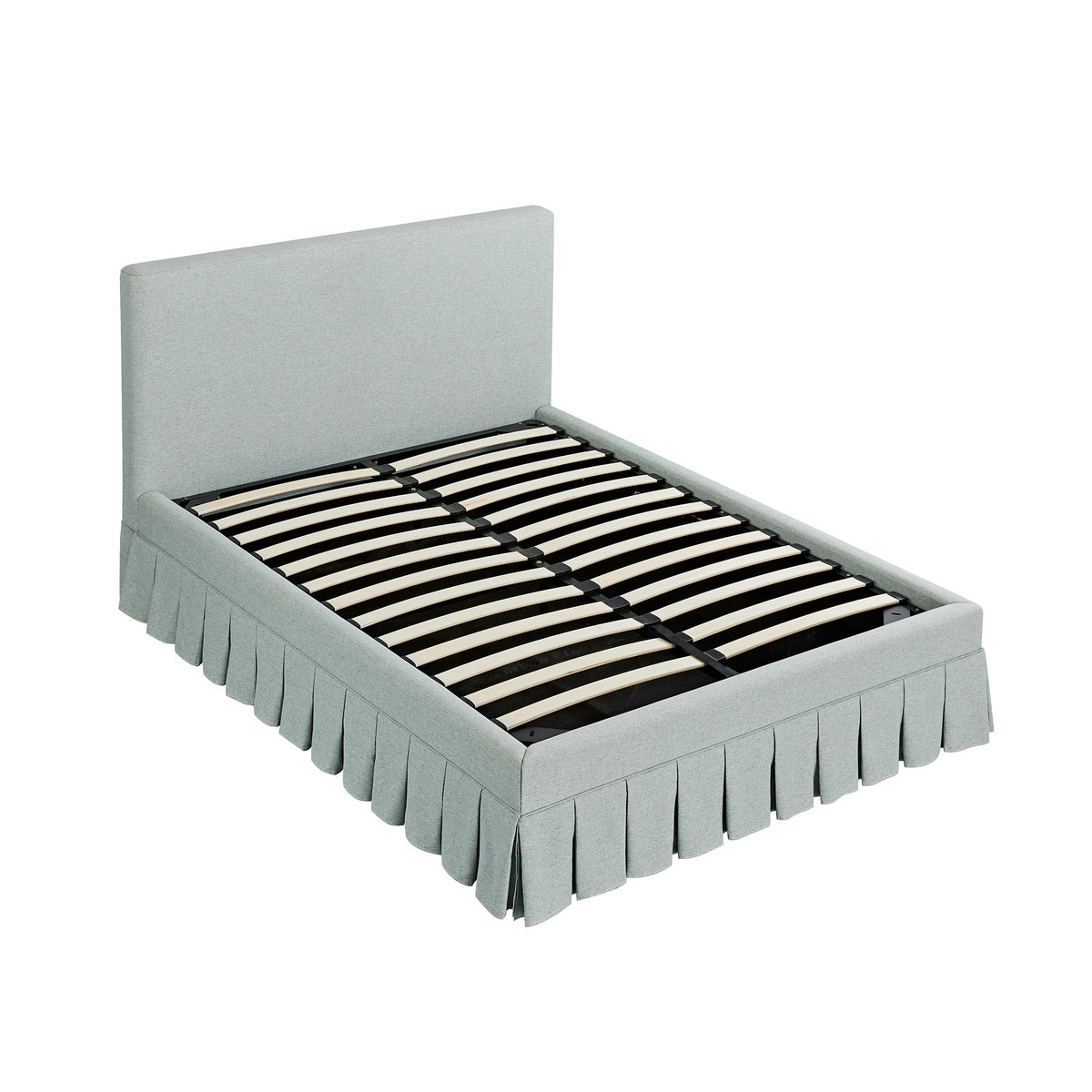 Egerton Box-Pleat Ottoman Storage Bed in Pale Aqua Brushed Fabric