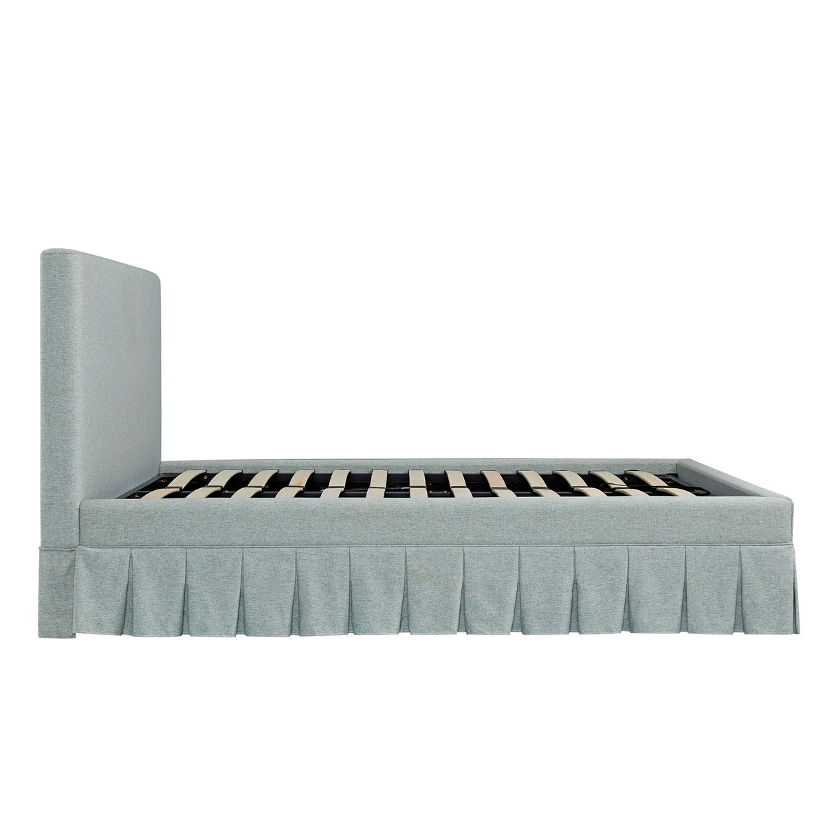 Egerton Box-Pleat Ottoman Storage Bed in Pale Aqua Brushed Fabric
