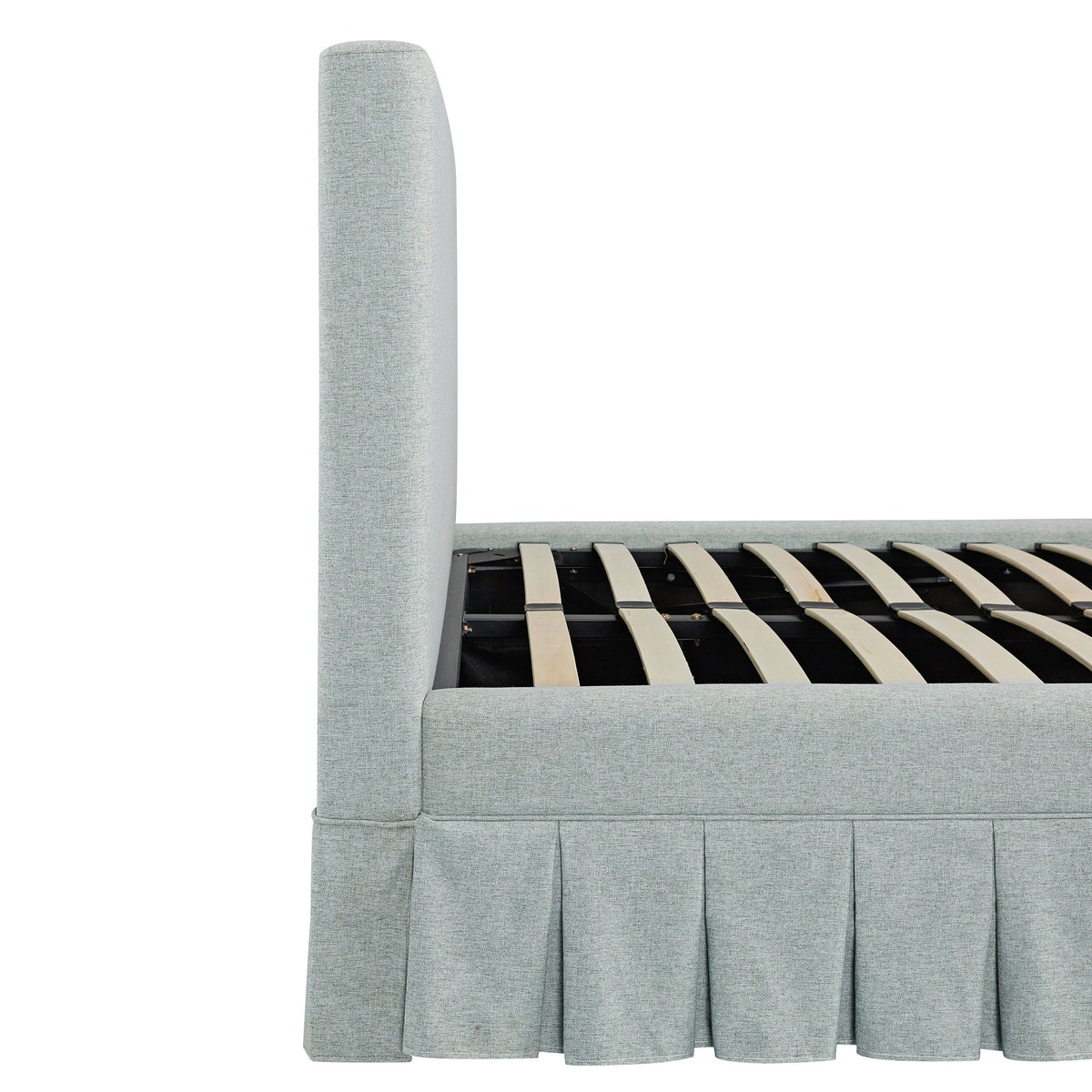 Egerton Box-Pleat Ottoman Storage Bed in Pale Aqua Brushed Fabric