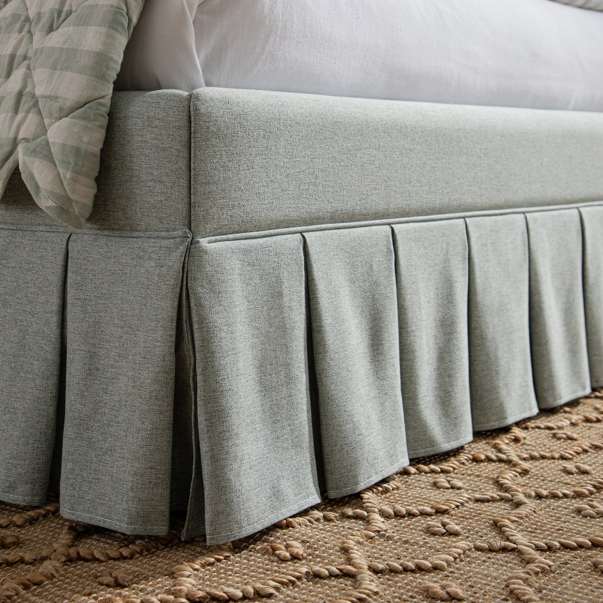 Egerton Box-Pleat Ottoman Storage Bed in Pale Aqua Brushed Fabric