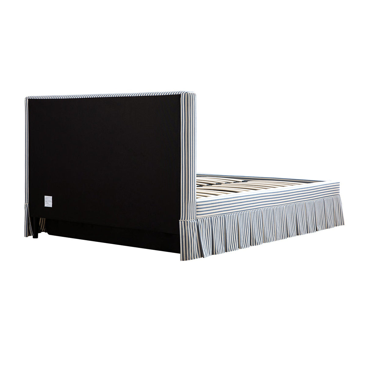 Egerton Box-Pleat Ottoman Storage Bed in Blue Striped Linen