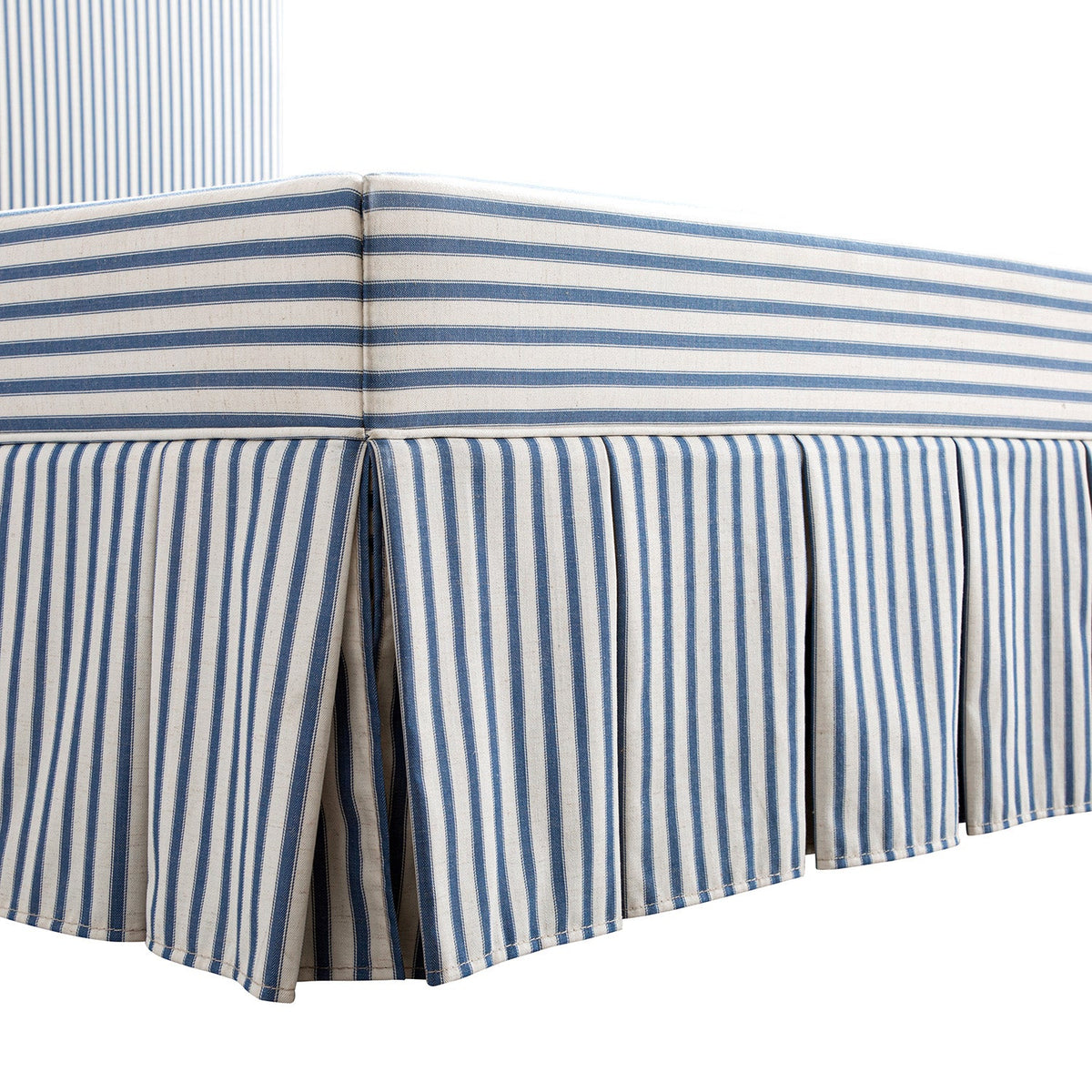 Egerton Box-Pleat Ottoman Storage Bed in Blue Striped Linen
