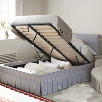 Egerton Box-Pleat Ottoman Storage Bed in Blue Striped Linen – image 3 of 90
