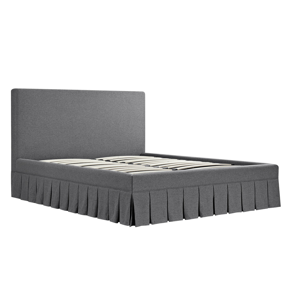Egerton Box-Pleat Ottoman Storage Bed in Charcoal Brushed Fabric
