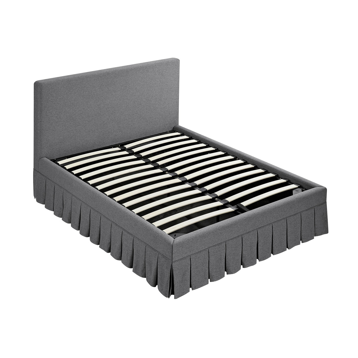 Egerton Box-Pleat Ottoman Storage Bed in Charcoal Brushed Fabric