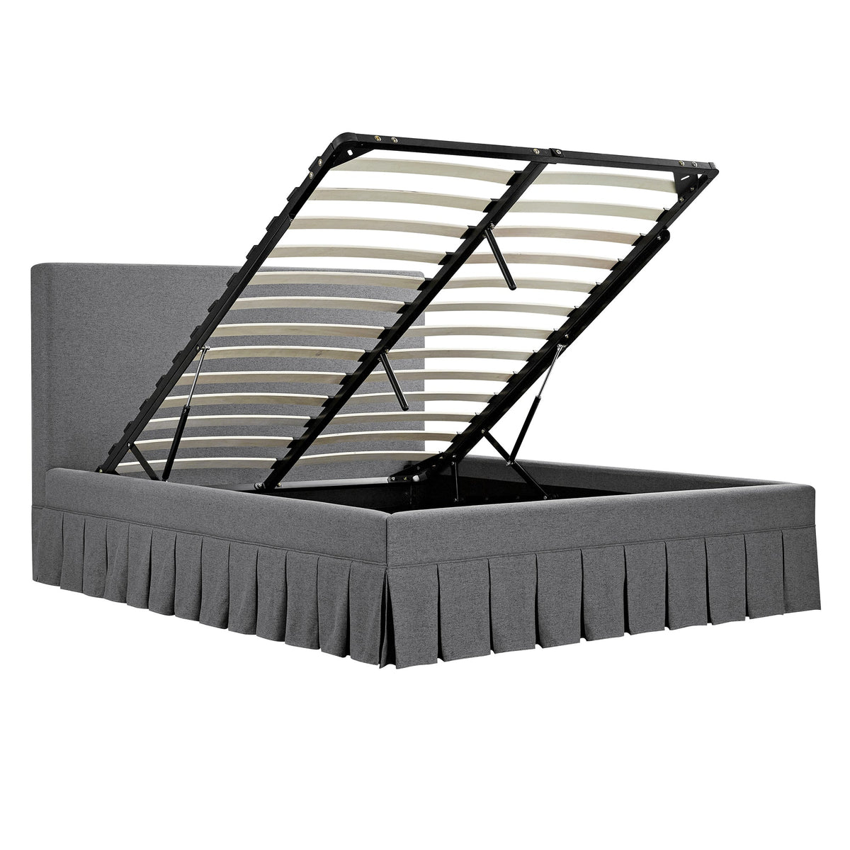 Egerton Box-Pleat Ottoman Storage Bed in Charcoal Brushed Fabric