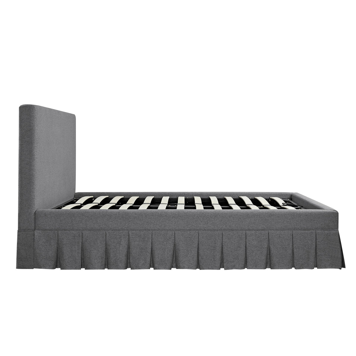 Egerton Box-Pleat Ottoman Storage Bed in Charcoal Brushed Fabric