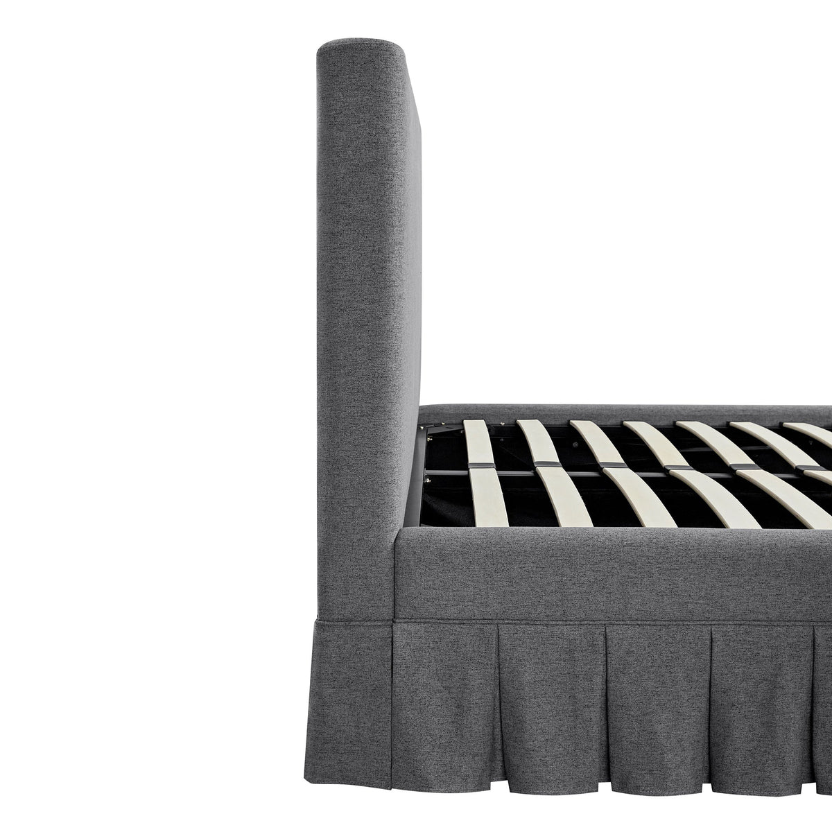 Egerton Box-Pleat Ottoman Storage Bed in Charcoal Brushed Fabric