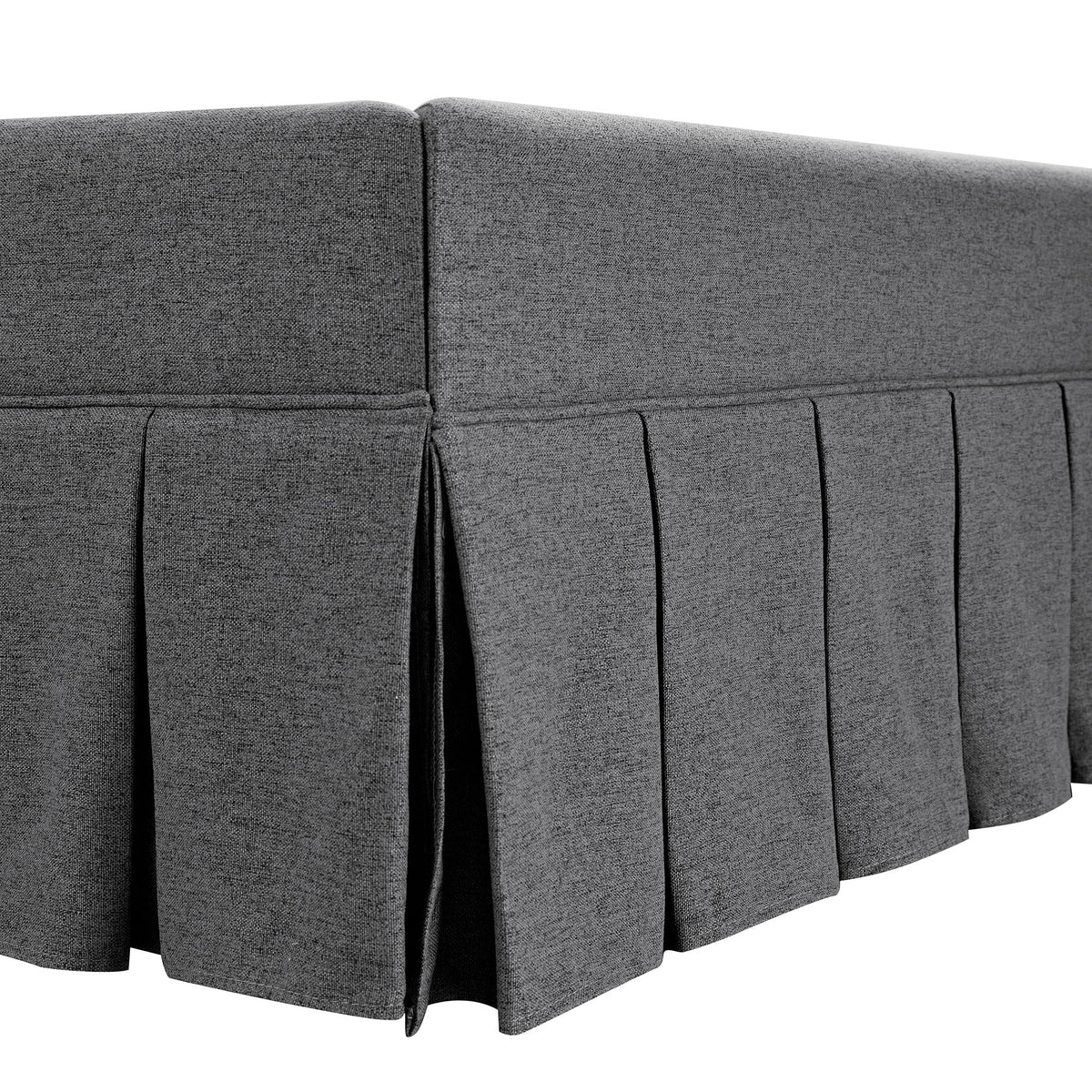 Egerton Box-Pleat Ottoman Storage Bed in Charcoal Brushed Fabric