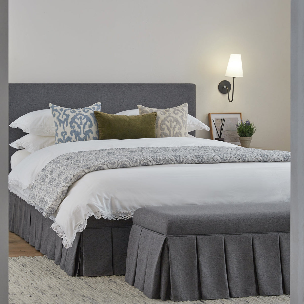 Egerton Box-Pleat Ottoman Storage Bed in Charcoal Brushed Fabric