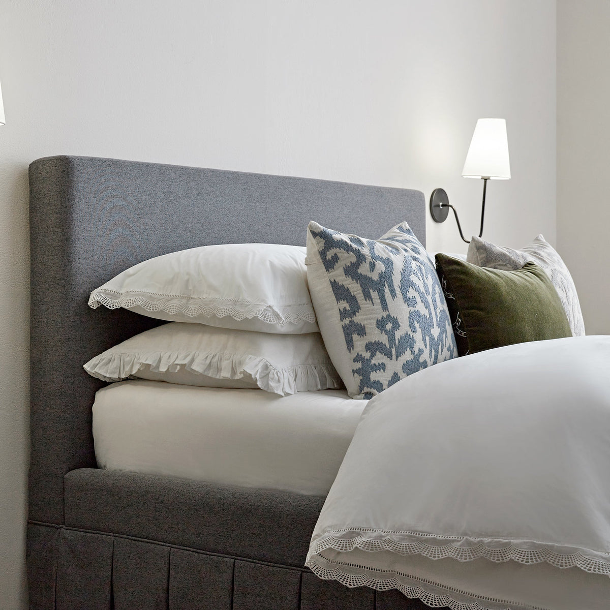 Egerton Box-Pleat Ottoman Storage Bed in Charcoal Brushed Fabric