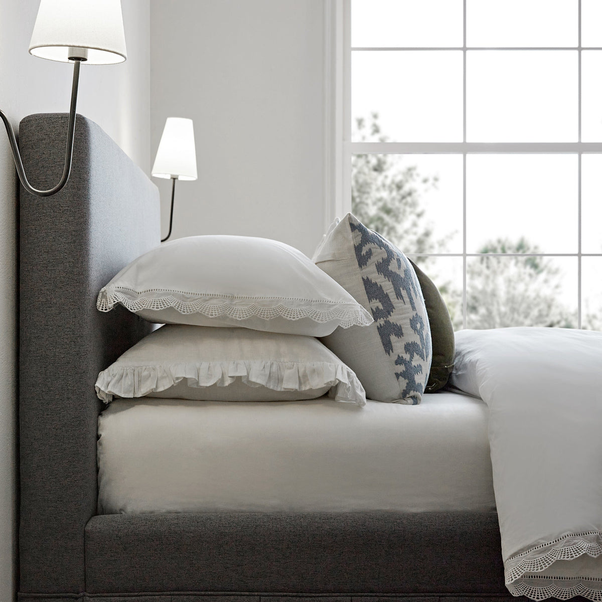 Egerton Box-Pleat Ottoman Storage Bed in Charcoal Brushed Fabric