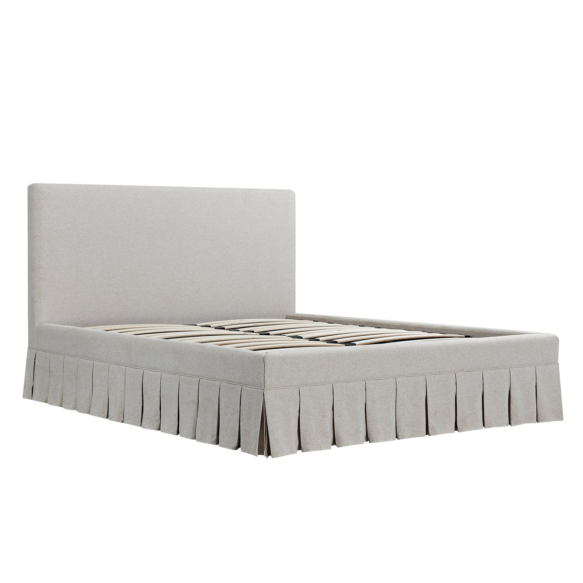 Egerton Box-Pleat Ottoman Storage Bed in Oatmeal Brushed Fabric