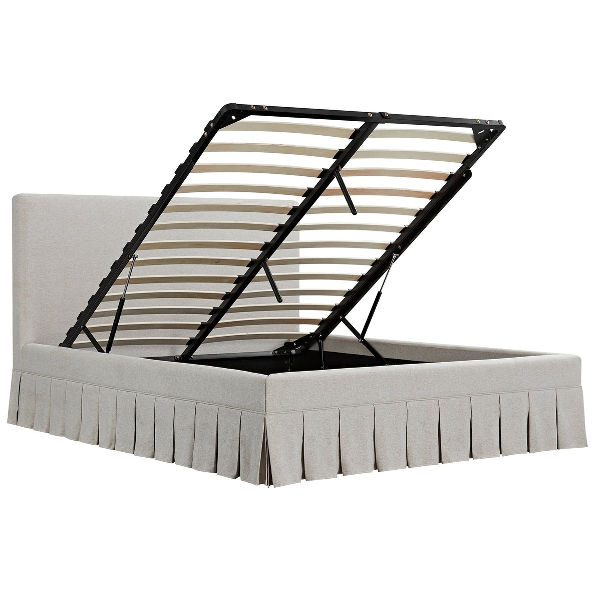 Egerton Box-Pleat Ottoman Storage Bed in Oatmeal Brushed Fabric