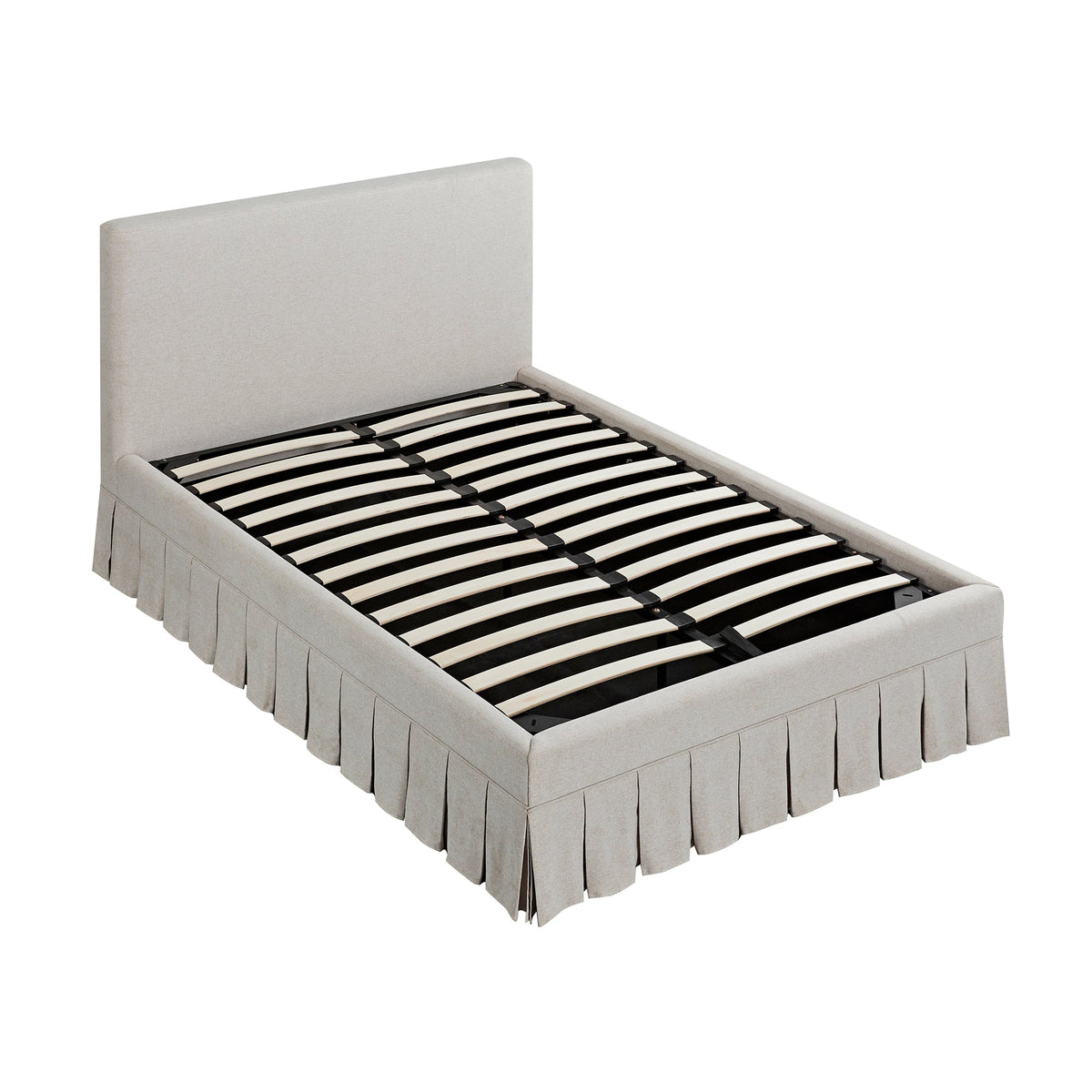 Egerton Box-Pleat Ottoman Storage Bed in Oatmeal Brushed Fabric