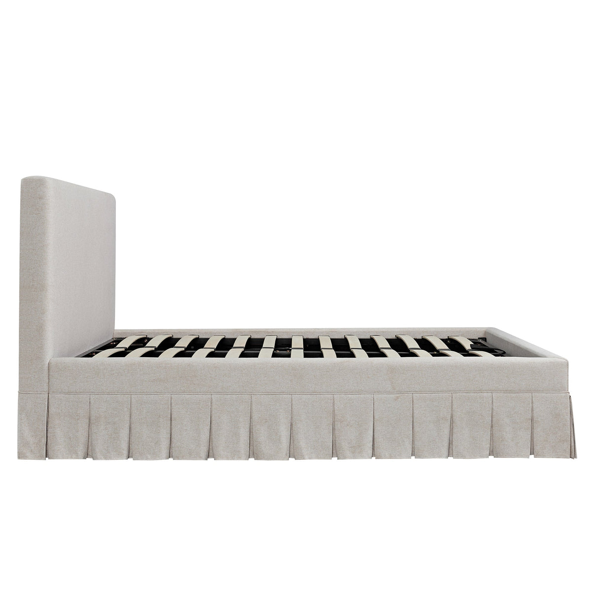 Egerton Box-Pleat Ottoman Storage Bed in Oatmeal Brushed Fabric