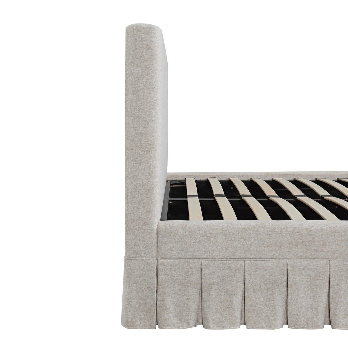 Egerton Box-Pleat Ottoman Storage Bed in Oatmeal Brushed Fabric
