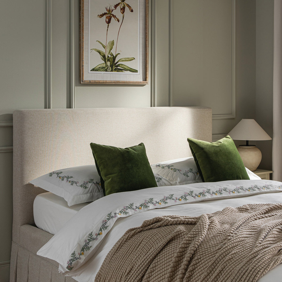 Egerton Box-Pleat Ottoman Storage Bed in Oatmeal Brushed Fabric